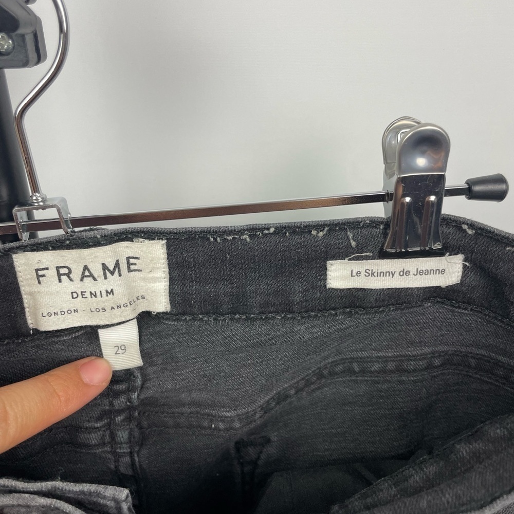 Frame Washed Black Le High‎ Skinny Muddy Rip Raw Hem Jeans - Picture 5 of 6